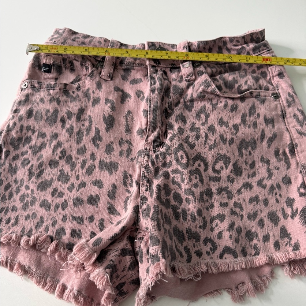 KanCan Pink and Black Cheetah Print Denim Shorts - Picture 8 of 9